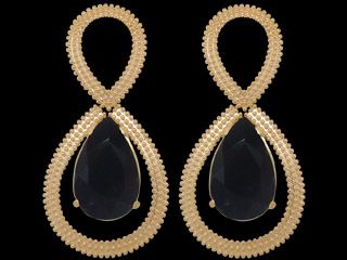 brinco gota cristal preto com bolinhas laterais