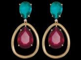 brinco 2 gotas cristais turmalina paraiba e fucsia
