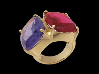 anel dois retangulos nas pedras tanzanita e fucsia