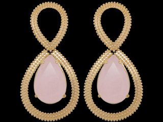 brinco gota cristal rosa com bolinhas laterais