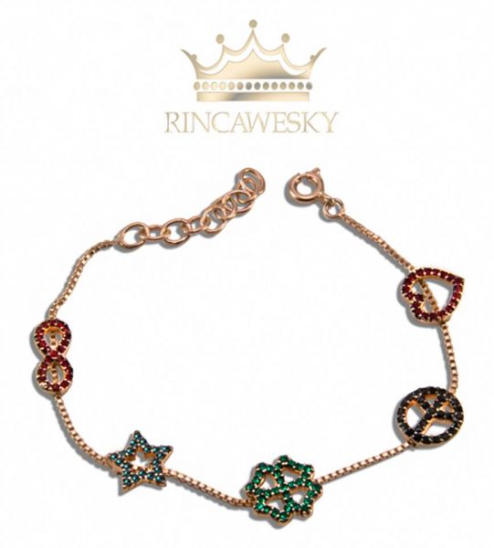 PULSEIRA AMOR ETERNO COM 5 PINGENTES COM 130 STRASS
