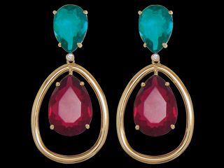 brinco 2 gotas cristais turmalina paraiba e fucsia