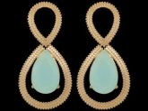 brinco gota cristal azul com bolinhas laterais