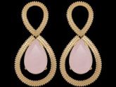 brinco gota cristal rosa com bolinhas laterais
